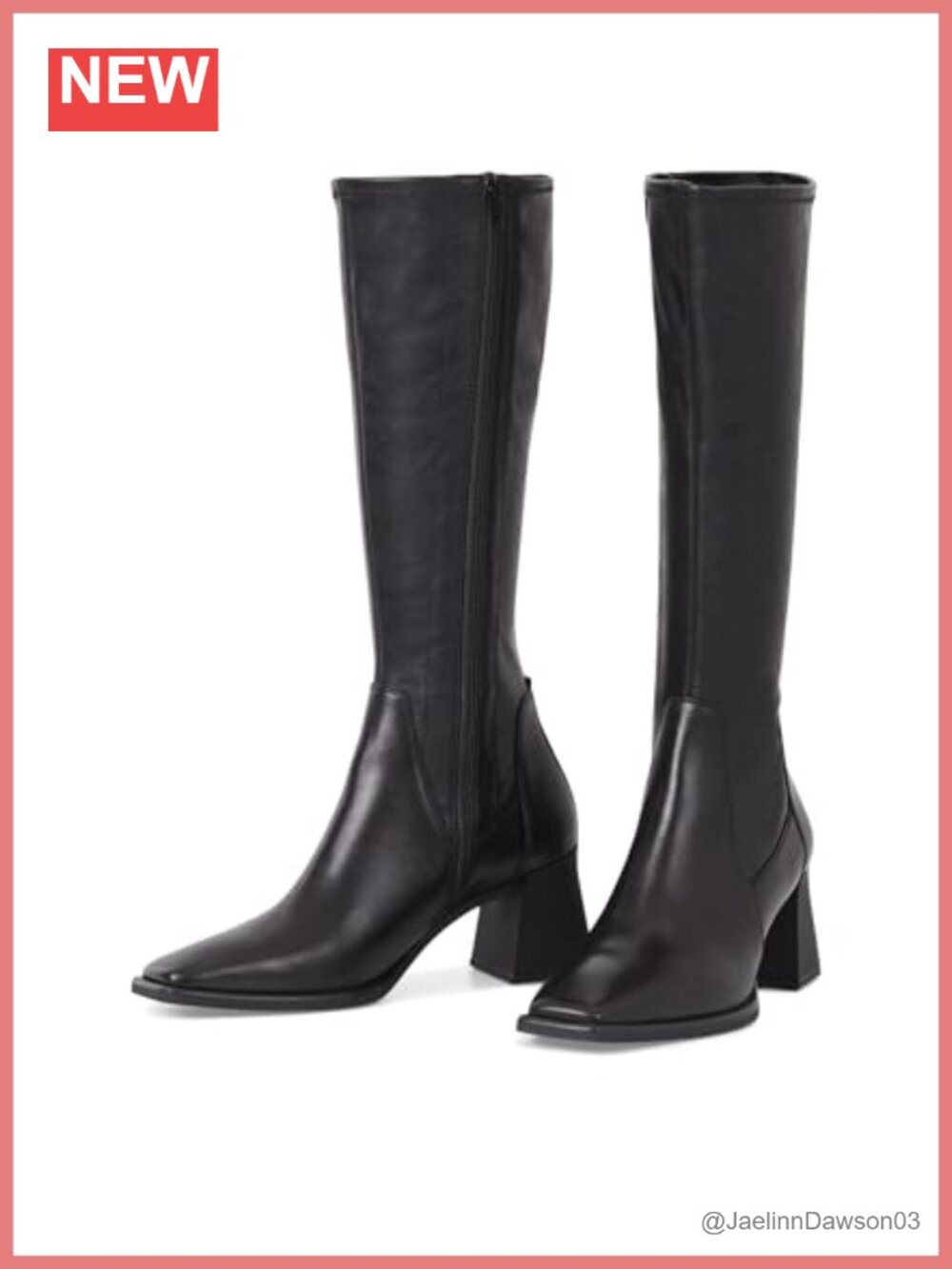 Leather Tall Stretch Boots Knee High Square Toe Block Heel Zip